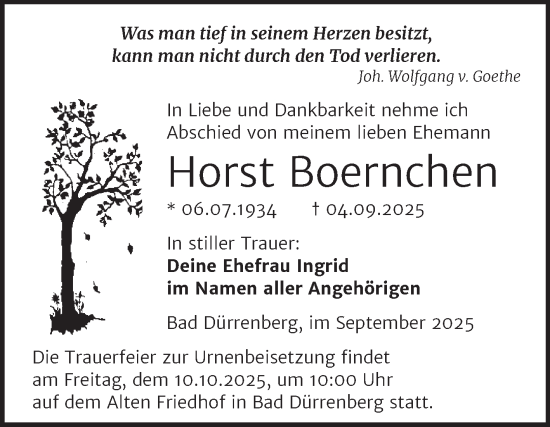 Traueranzeige von Horst Boernchen von Trauerkombi Merseburg