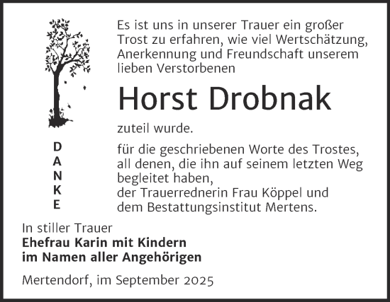 Traueranzeige von Horst Drobnak von Super Sonntag Naumburg/Nebra