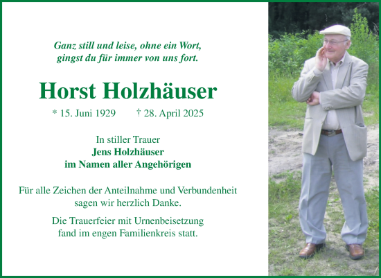 Traueranzeige von Horst Holzhäuser von Mitteldeutsche Zeitung Halle/Saalkreis