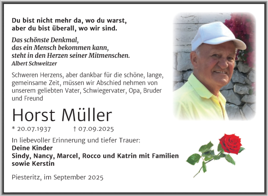 Traueranzeige von Horst Müller von Trauerkombi Wittenberg