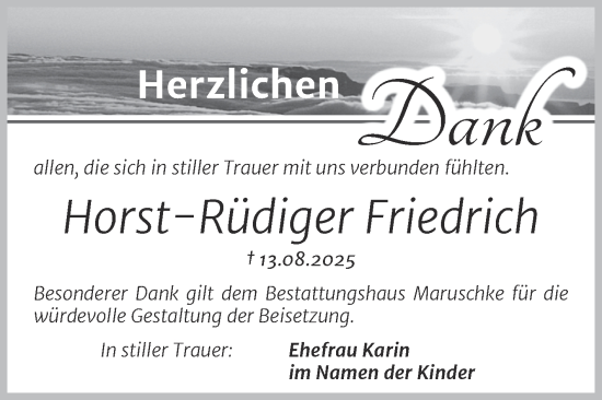 Traueranzeige von Horst-Rüdiger Friedrich von Trauerkombi Bitterfeld