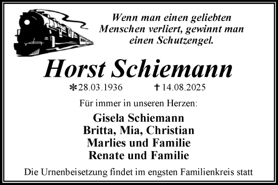 Traueranzeige von Horst Schiemann von Trauerkombi Dessau