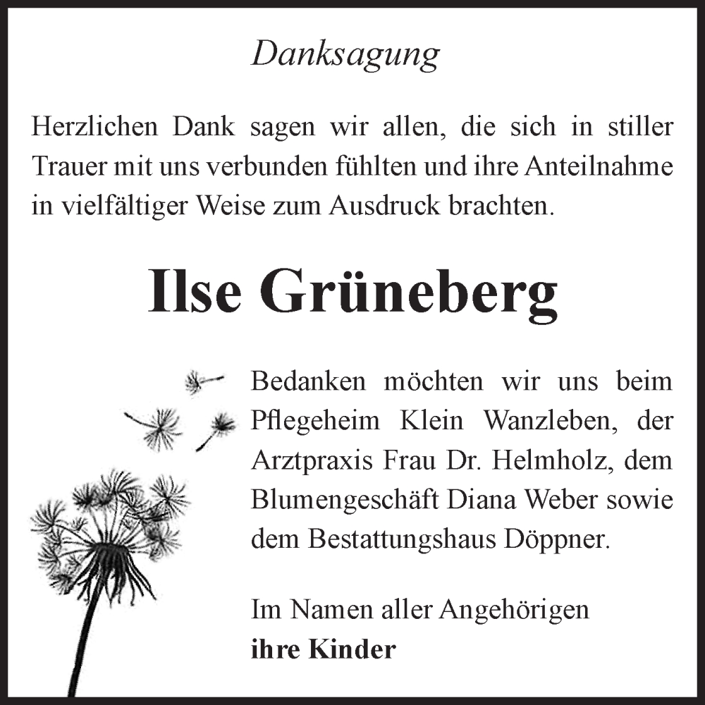  Traueranzeige für Ilse Grüneberg vom 27.09.2025 aus Volksstimme Oschersleben/Wanzleben