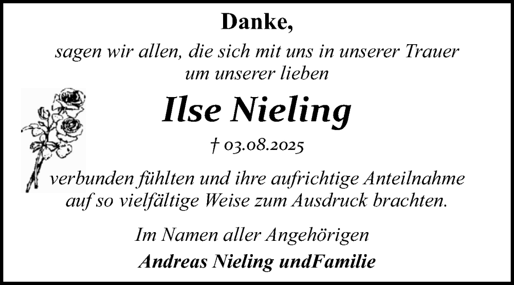  Traueranzeige für Ilse Nieling vom 20.09.2025 aus Trauerkombi Dessau
