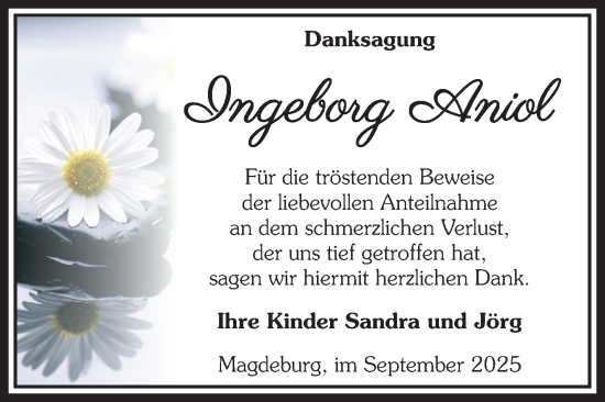 Traueranzeige von Ingeborg Aniol von Volksstimme Magdeburg