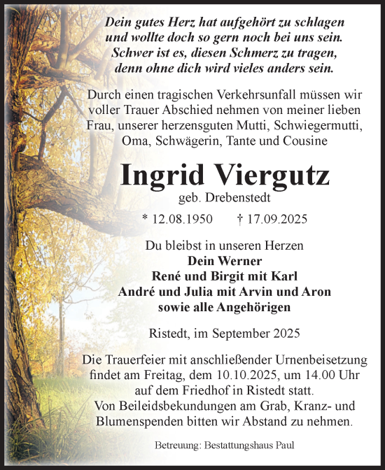 Traueranzeige von Ingrid Viergutz von Volksstimme Altmark West