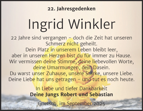 Traueranzeige von Ingrid Winkler von Trauerkombi Köthen