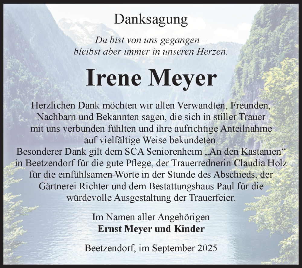  Traueranzeige für Irene Meyer vom 27.09.2025 aus Volksstimme Altmark West