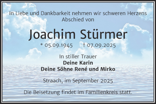 Traueranzeige von Joachim Stürmer von Trauerkombi Wittenberg