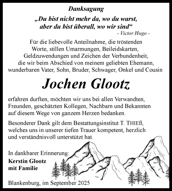 Traueranzeige von Jochen Glootz von Volksstimme Staßfurt