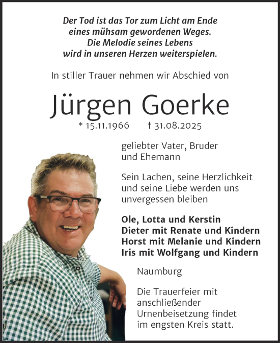 Traueranzeige von Jürgen Goerke von Naumburger Tageblatt