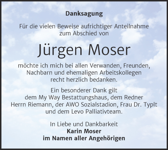 Traueranzeige von Jürgen Moser von Trauerkombi Weißenfels