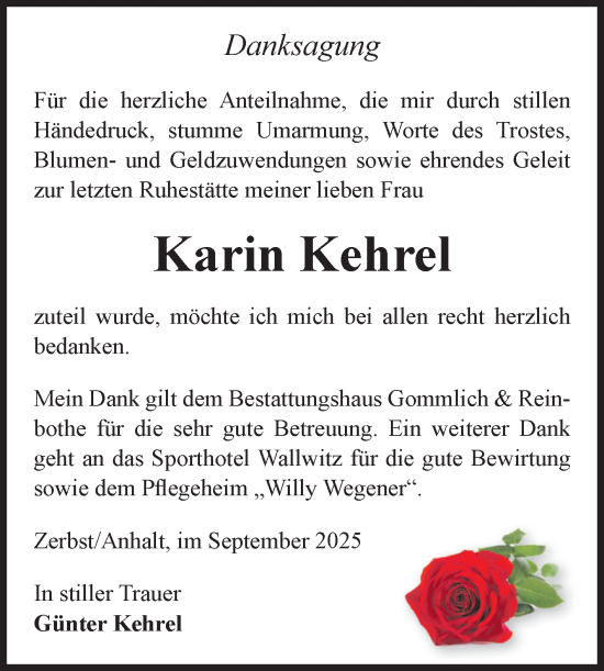 Traueranzeige von Karin Kehrel von Volksstimme Zerbst