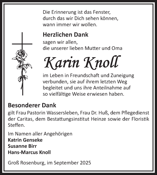 Traueranzeige von Karin Knoll von Volksstimme Schönebeck