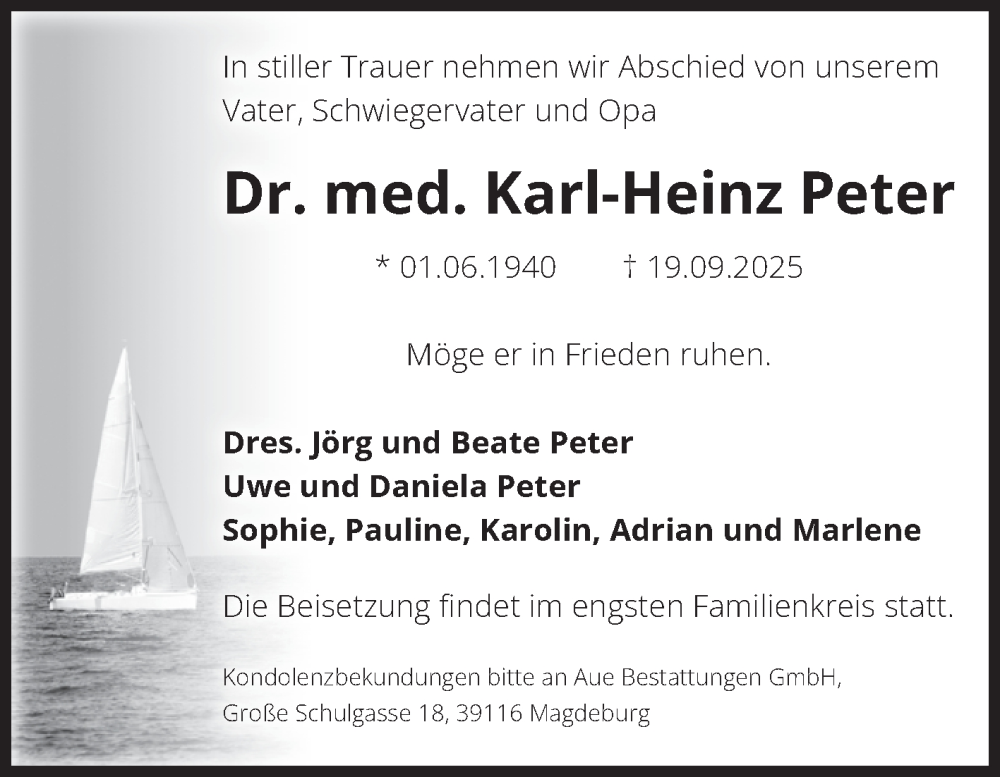  Traueranzeige für Karl-Heinz Peter vom 27.09.2025 aus Volksstimme Magdeburg