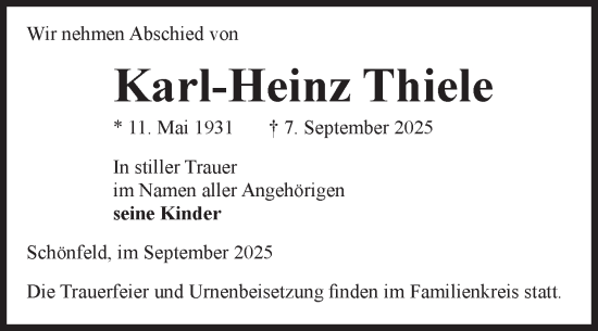 Traueranzeige von Karl-Heinz Thiele von Volksstimme Altmark Ost