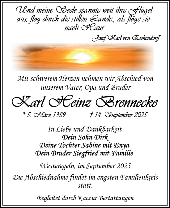 Traueranzeige von Karl Heinz Brennecke von Volksstimme Staßfurt