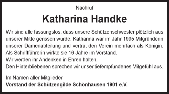 Traueranzeige von Katharina Handke von Volksstimme Altmark Ost