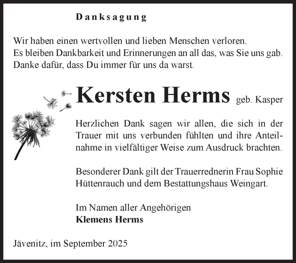 Traueranzeige für Kersten Herms vom 27.09.2025 aus Volksstimme Altmark West