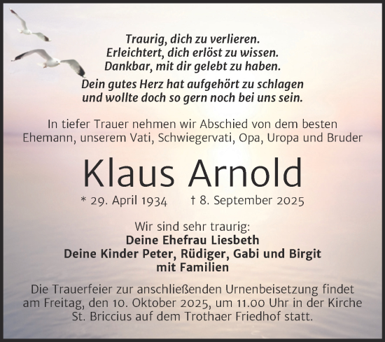 Traueranzeige von Klaus Arnold von Mitteldeutsche Zeitung Halle/Saalkreis