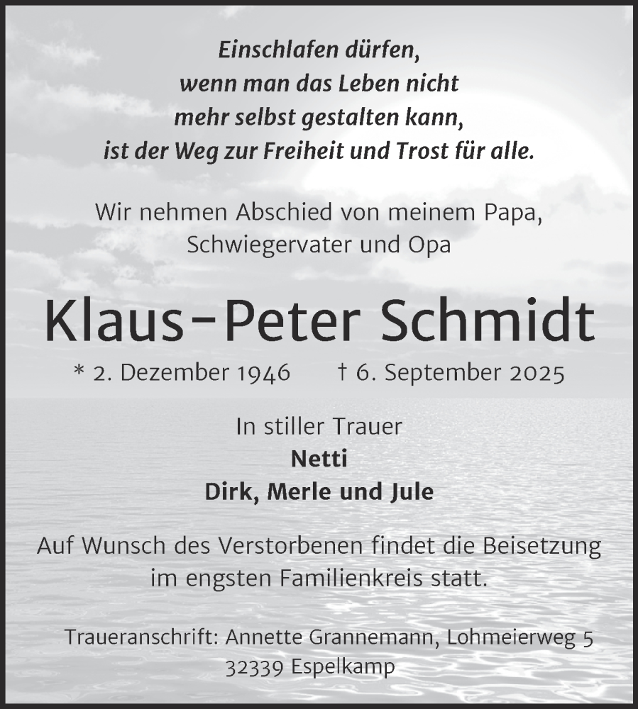  Traueranzeige für Klaus-Peter Schmidt vom 20.09.2025 aus Trauerkombi Dessau