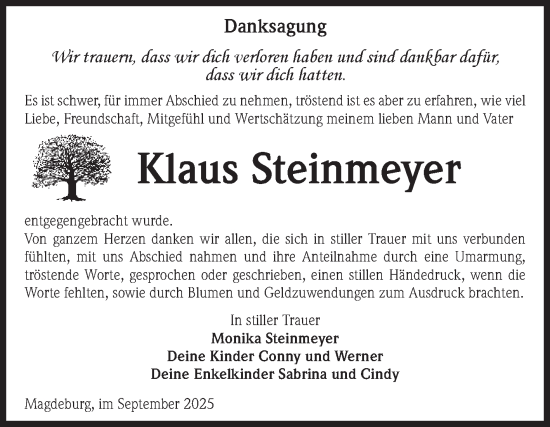 Traueranzeige von Klaus Steinmeyer von Volksstimme Magdeburg