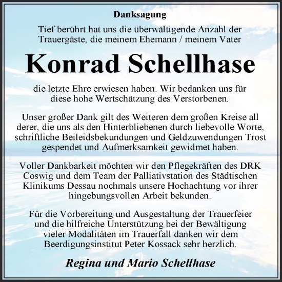 Traueranzeige von Konrad Schellhase von Trauerkombi Wittenberg