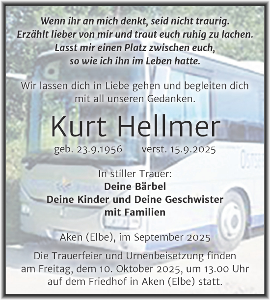 Traueranzeige von Kurt Hellmer von Trauerkombi Köthen