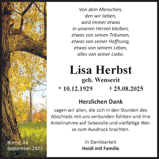 Traueranzeige von Lisa Herbst von Volksstimme Staßfurt