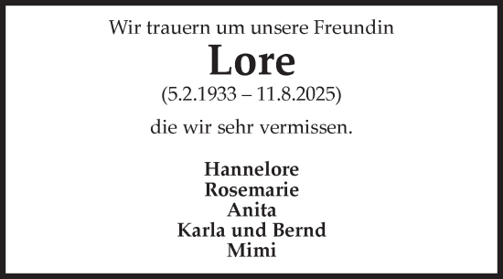Traueranzeige von Lore  von Volksstimme Magdeburg