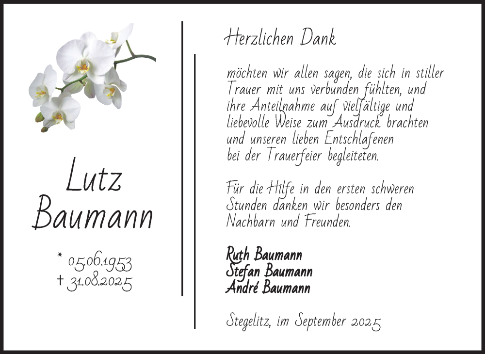  Traueranzeige für Lutz Baumann vom 27.09.2025 aus Volksstimme Burg/Genthin