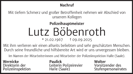 Traueranzeige von Lutz Böbenroth von Mitteldeutsche Zeitung Halle/Saalkreis
