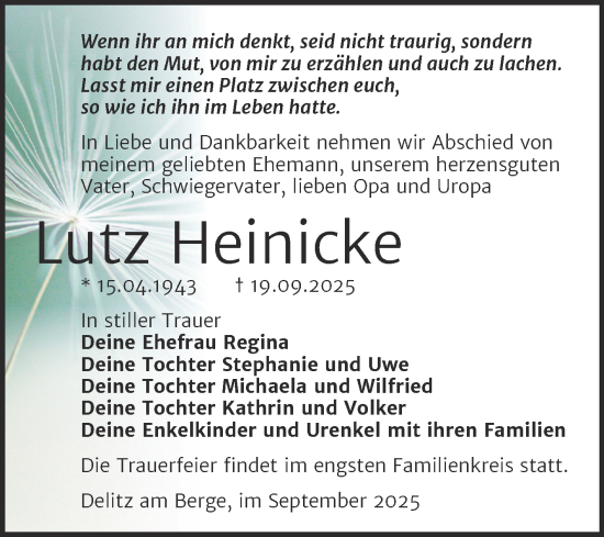 Traueranzeige von Lutz Heinicke von Trauerkombi Merseburg