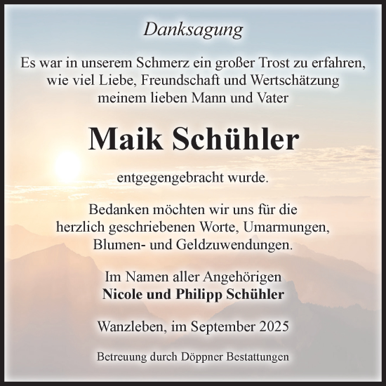 Traueranzeige von Maik Schühler von Volksstimme Oschersleben/Wanzleben