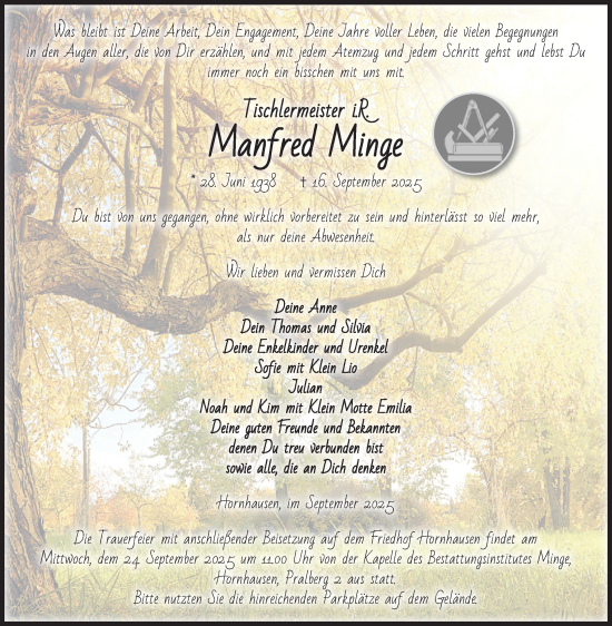Traueranzeige von Manfred Minge von Volksstimme Oschersleben/Wanzleben