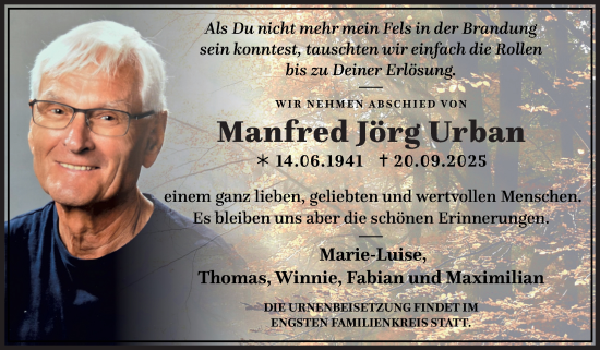 Traueranzeige von Manfred Jörg Urban von Trauerkombi Dessau