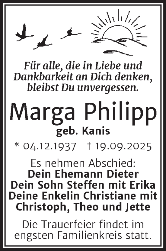 Traueranzeige von Marga Philipp von Mitteldeutsche Zeitung Halle/Saalkreis