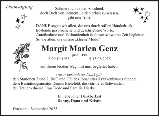 Traueranzeige von Margit Marlen Genz von Volksstimme Altmark Ost