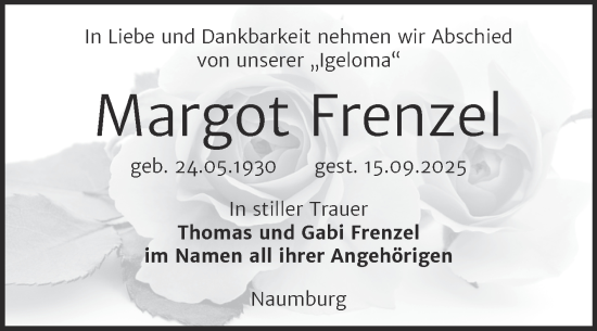Traueranzeige von Margot Frenzel von Super Sonntag Naumburg/Nebra