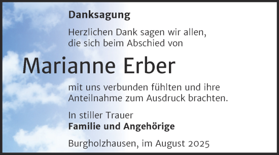 Traueranzeige von Marianne Erber von Super Sonntag Naumburg/Nebra