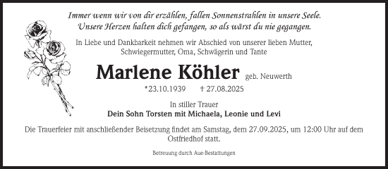 Traueranzeige von Marlene Köhler von Volksstimme Magdeburg