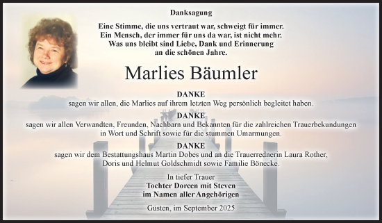 Traueranzeige von Marlies Bäumler 