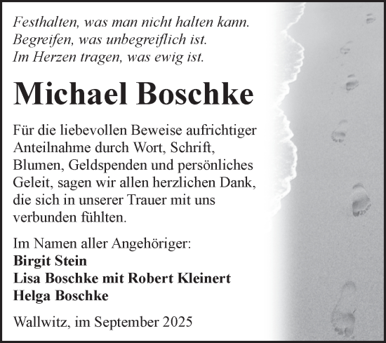 Traueranzeige von Michael Boschke von Mitteldeutsche Zeitung Halle/Saalkreis