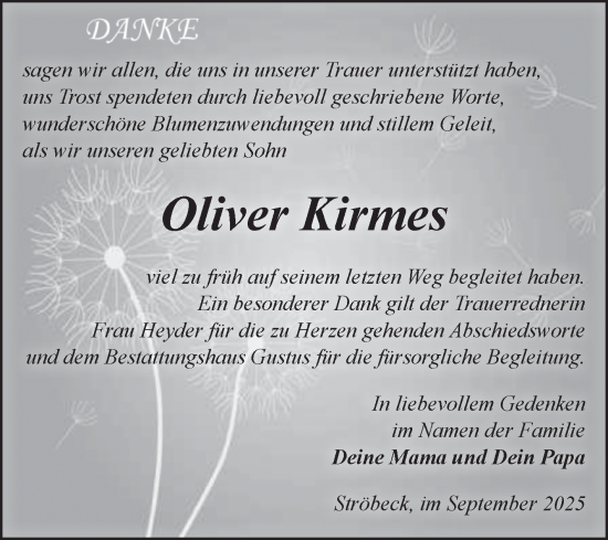 Traueranzeige von Oliver Kirmes von Volksstimme Halberstadt