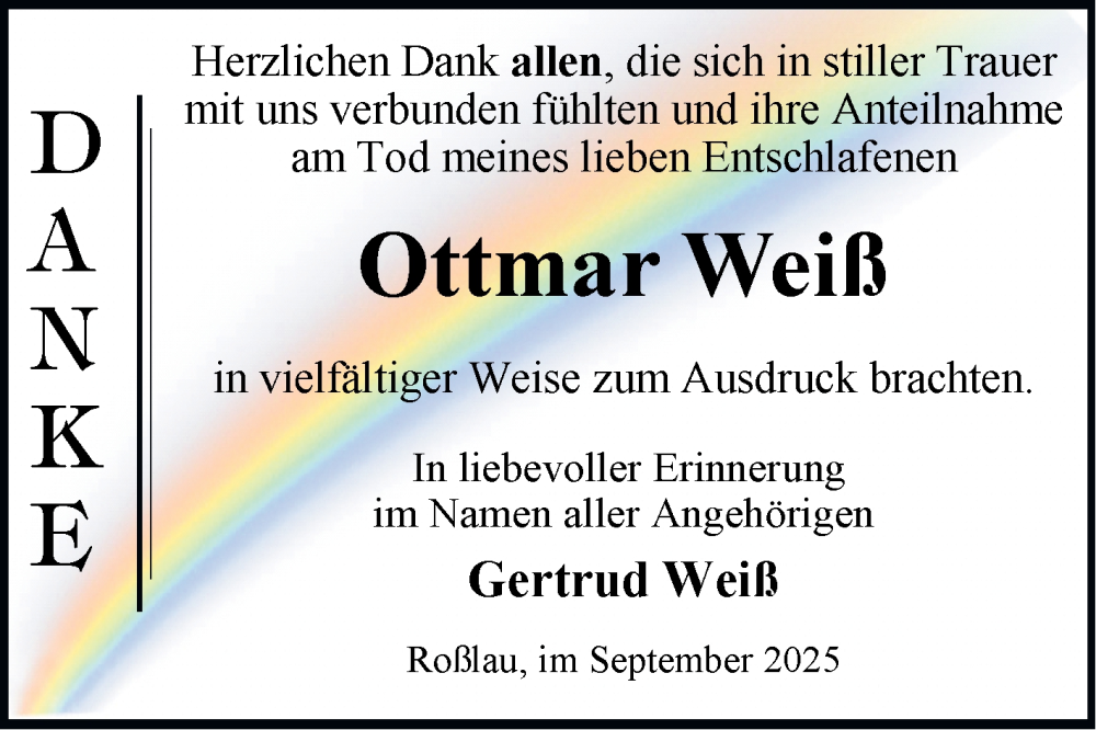  Traueranzeige für Ottmar Weiß vom 27.09.2025 aus Trauerkombi Dessau
