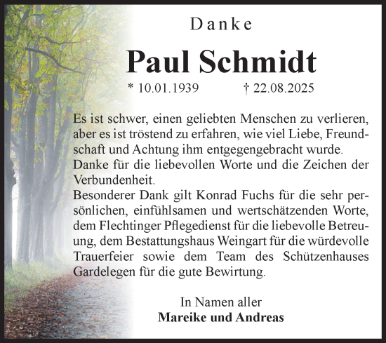 Traueranzeige von Paul Schmidt von Volksstimme Altmark West