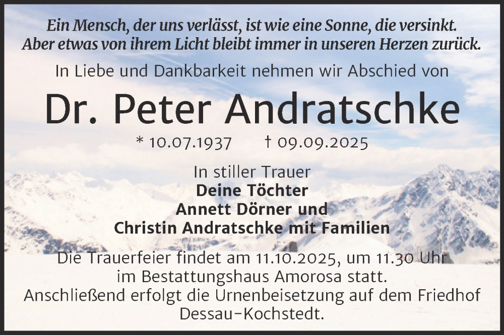  Traueranzeige für Peter Andratschke vom 27.09.2025 aus Trauerkombi Dessau