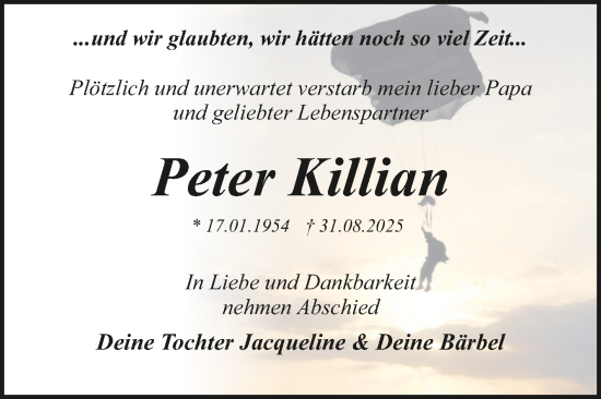 Traueranzeige von Peter Killian von Trauerkombi Dessau