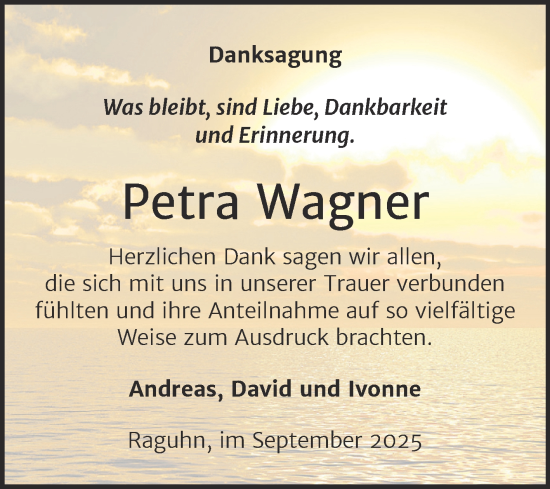 Traueranzeige von Petra Wagner von Trauerkombi Bitterfeld