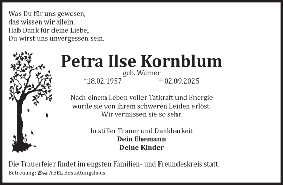Traueranzeige von Petra Ilse Kornblum von Volksstimme Magdeburg
